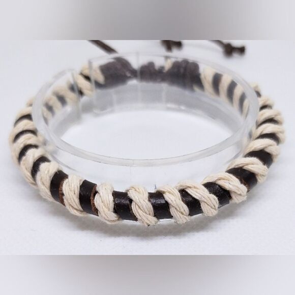 Men's bracelet leather braided striped new e78 - Picture 1 of 1
